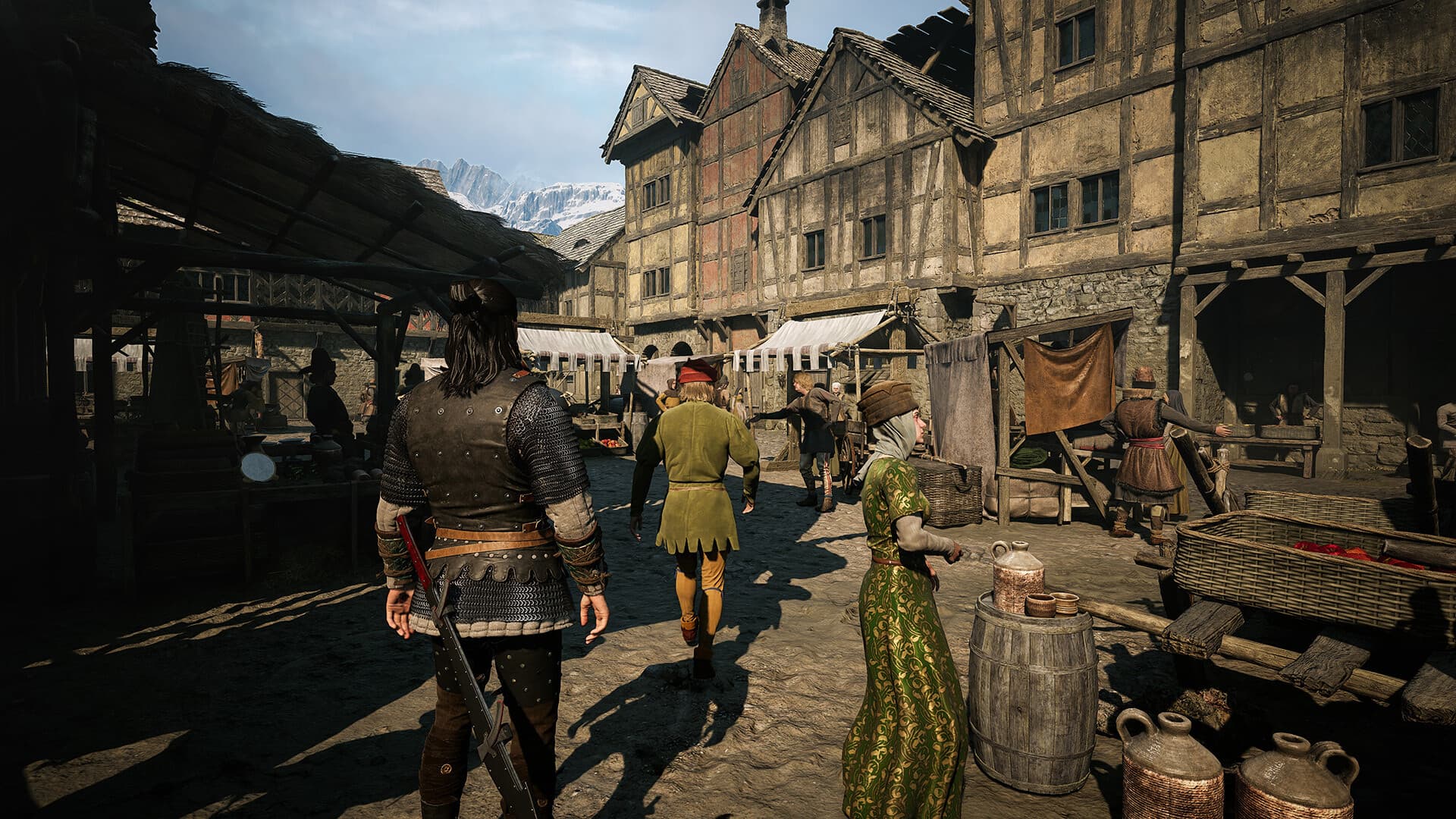 Coen walking through a medieval town by day